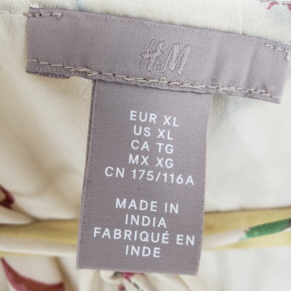 H&M Floral Print Ruffle Trim Blouse Top XL Womens Long Sleeve Cream - Picture 3 of 7